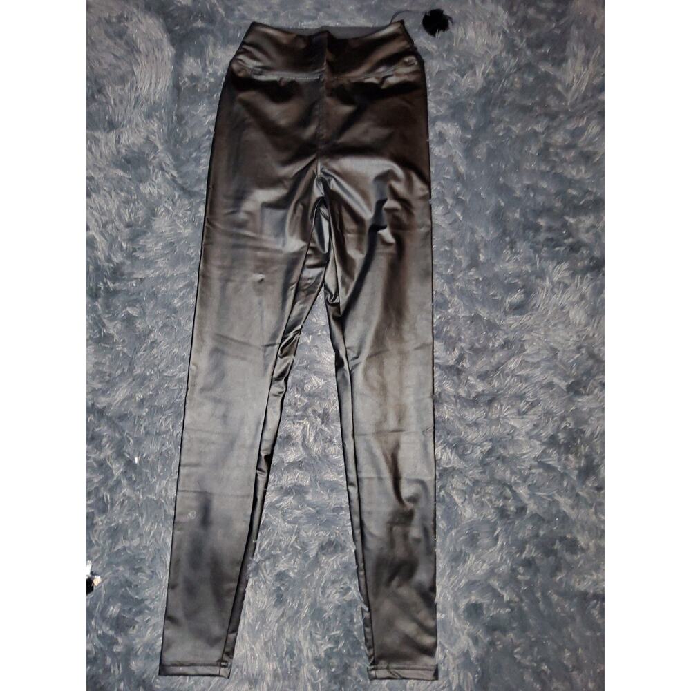 #320 New Offline by Aerie Real Luxe Faux Leather Leggings in Black Size S